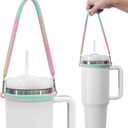 Dazhuocs Water Bottle Handle, Silicone Water Bottle Sling, Carrier, Holder with Strap, Fits Most 8-40oz Bottles Stanley Cup Accessories(Pink-Yellow-Green)