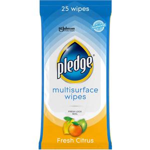 Pledge Multisurface Cleaning Wipes, pH Balanced, Fresh Citrus, 25 Count 
