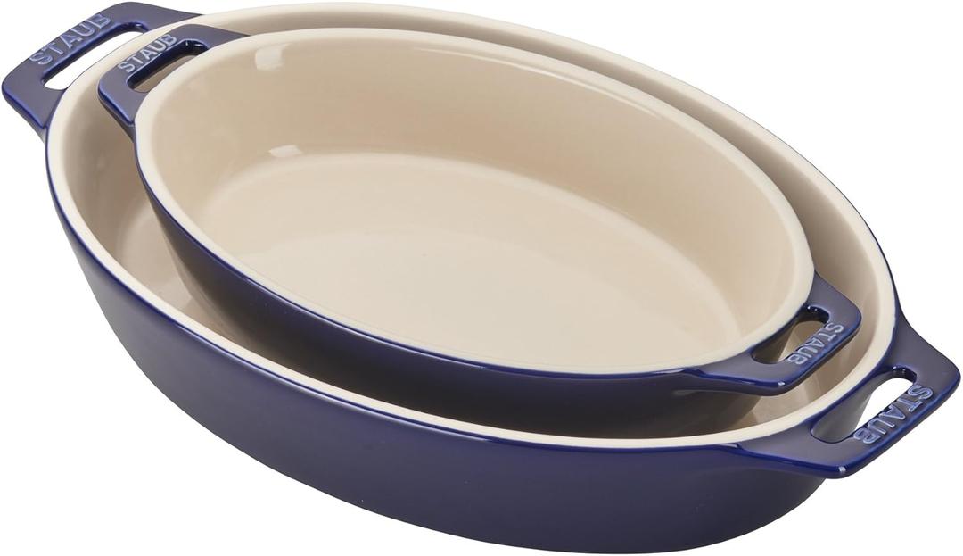 STAUB Ceramic Oval Baking Dish Set, 2-piece, Dark Blue