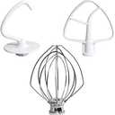 Funmit Mixers Accessories K45WW Wire Whip K45DH Dough Hook K45B Coated Flat Blade Paddle with Scraper Replacement for Kitchen Tilt-Head Aid Stand Mixer Attachments- Stainless Steel