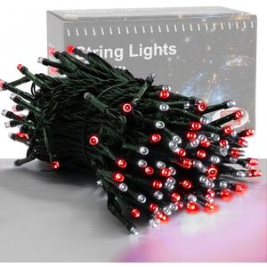 HOME LIGHTING 66ft Valentines Decorative Mini Lights, 200 LED Green Wire Fairy String Lights Plug in, 8 Lighting Mode, for Indoor Outdoor Christmas Tree Wedding Party Garden Decor (Red & White)
