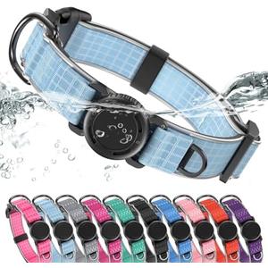 WhoseID Airtag Dog Collar | with Waterproof Air Tag Holder | QR Code Pet ID |Durable Comfortable Oxford Padded | Reflective Collar | for Outdoor Medium Dogs(Blue2,M,13''~19'')