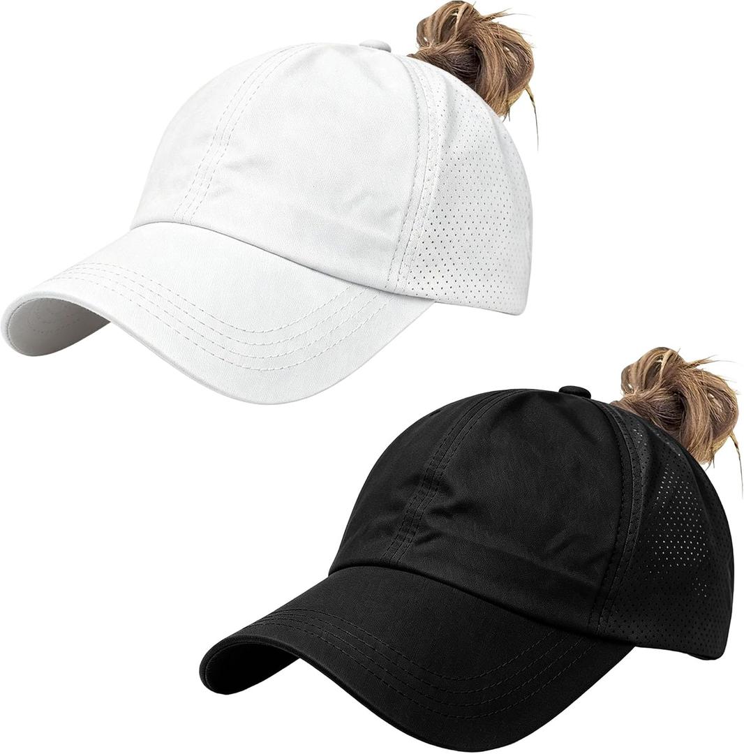 2Pack Womens Criss Cross Ponytail Baseball Cap, Quick Drying UV Protection Breathable Sport Outdoor Sun Hat