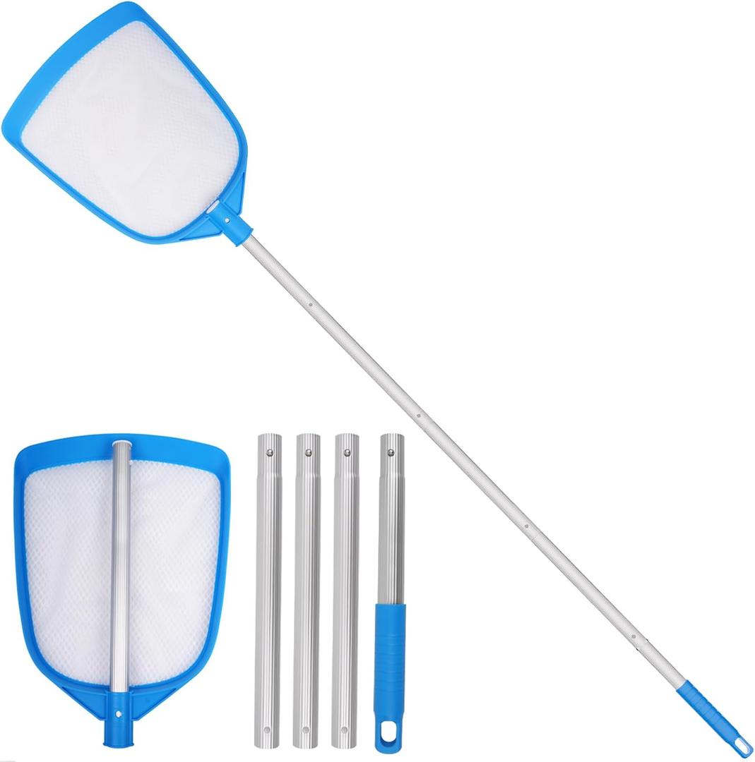 TidyMister Pool Leaf Skimmer Net Ultra Fine Mesh with Aluminum Poles 5 Sections 6 Feet Swimming Pool Cleaning Net Leaf Catcher for Above Ground Pools Inground Pools