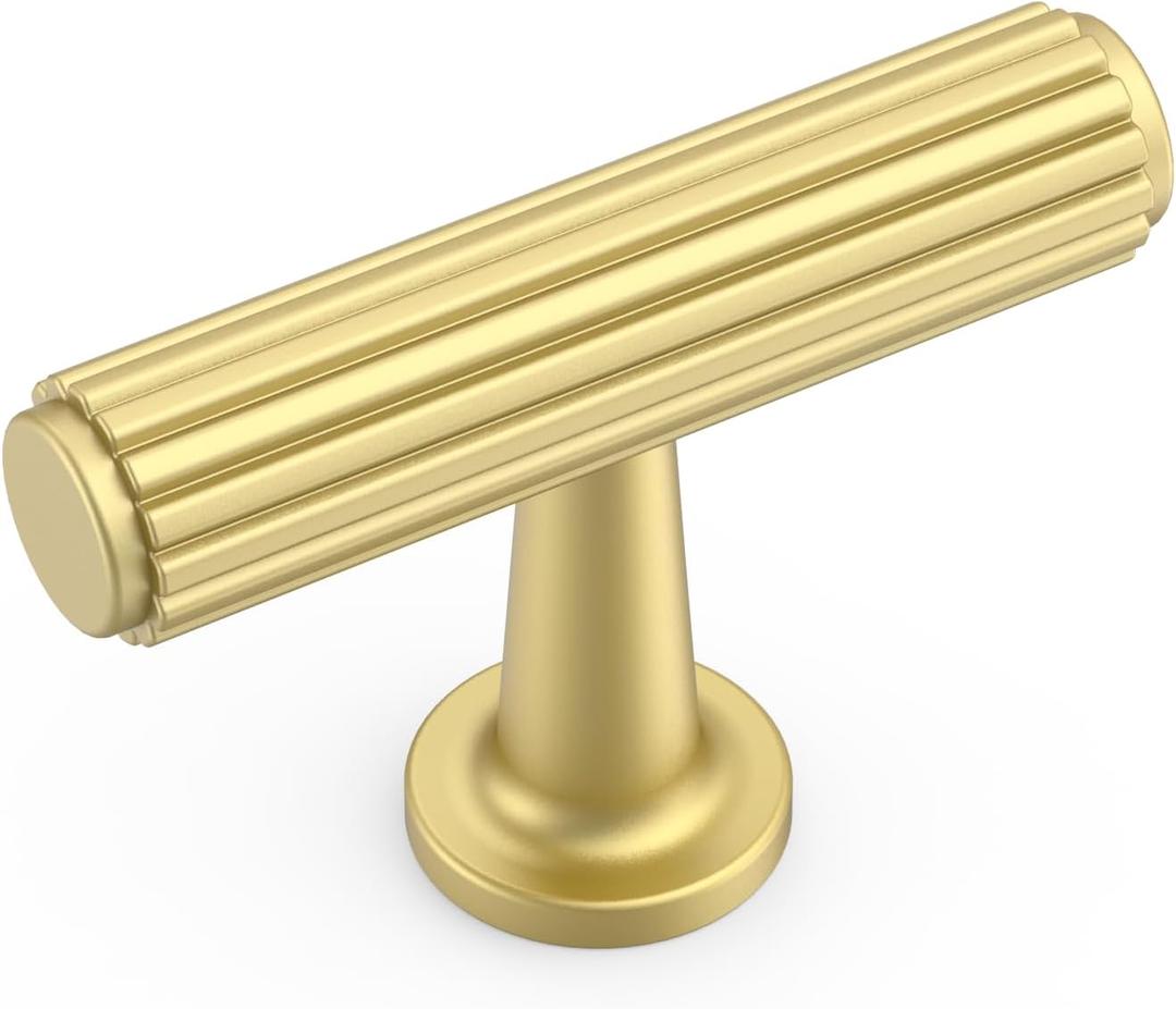 Amerdeco 10 Pack Brushed Gold Cabinet Knobs 1.3 Inch(32mm) Single Hole Zinc Solid Kitchen Cabinet Handles Round Cabinet Drawer Pulls