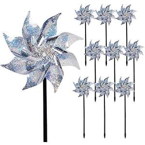 Hausse 10 Pack Reflective Pinwheels with Stakes (Assembly Required), Extra Sparkly Pin Wheel for Garden Decor, Bird Repellent Devices Deterrent to Scare Birds Away from Yard Patio Farm