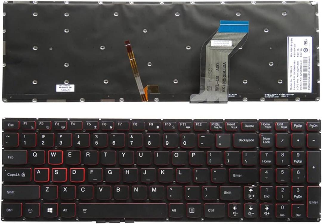Laptop Replacement US Layout Backlit Keyboard for Lenovo IdeaPad Y700 Y700-15ISK Y700-17ISK Y700-15ACZ, Black