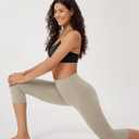 ODODOS 2-Pack High Waist Workout Capris for Women, 19" Tummy Control Athletic Running Cropped Leggings, Black+Taupe, Medium (M)