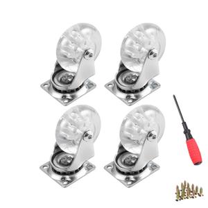 4 Pack Swivel Caster Wheels for Furniture, 2 Inch Heavy Duty Castor Wheels, Crystal Clear Polyurethane Rolling Castors with 360 Degree Plate for Cabinet,Ottoman,Bench (Not for Chair Legs)