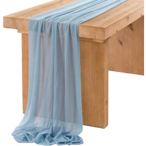 Ling's Moment 14Ft Dusty Blue Sheer Chiffon Like Table Runner with Silver Sparkle for Wedding Rustic Boho Wedding Party Bridal Shower Decorations Birthday Party
