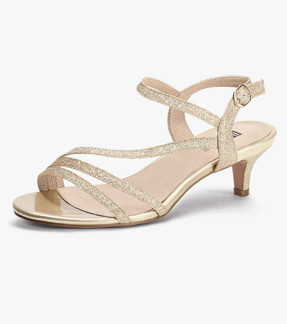 IDIFU Women's Dressy Strappy 2 Inch Low Kitten Heel Open Toe Sandals Dress Shoes for Woman Lady in Bridal Dance Evening 9.5
