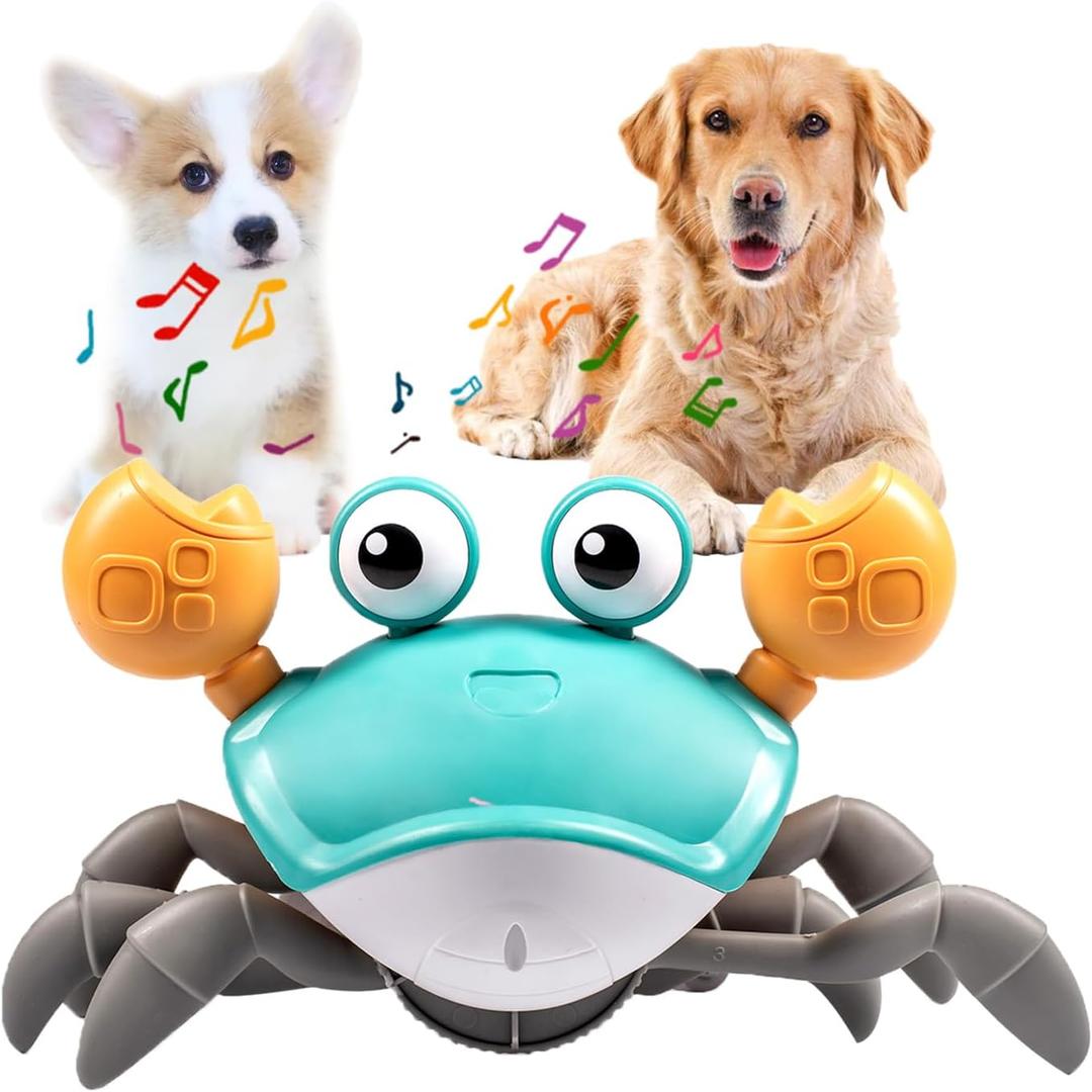 Dog Toys Escaping Crab Crawling Dog Toy with Music Control & Lights, Dancing Crab Dog Toy Obstacle Avoidance Interactive Fun Toys for Puppy/Small/Medium Dogs (Green)