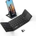 Samsers Multi-Device Foldable Bluetooth Keyboard with Touchpad, Rechargeable Dual-Mode(2.4G+BTx2) Wireless Keyboard with Holder, Portable Folding Keyboards for Android Windows iOS Mac OS - Black