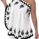 SOLY HUX Women's Plus Size Floral One Shoulder Top Tie Neck Blouse Poncho Boho Shirts (White, XXL)