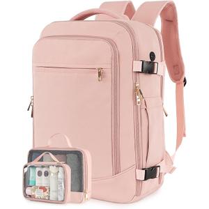 Carry on Travel Backpack, 40L Large Flight Approved Traveling Backpack with luggage Structure for Women
, College, Work, Pink