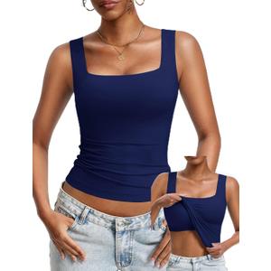 Avidlove Womens Built in Bra Tank Tops Double Lined U Neck Strechy Basic Summer Trendy Going Out Top