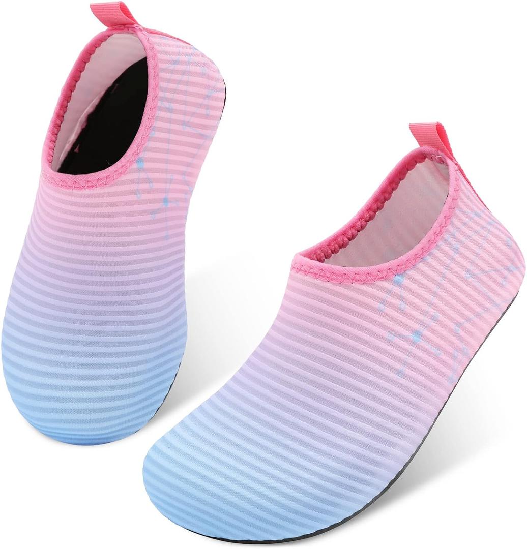 JIASUQI Kids Boys and Girls Summer Athletic Water Shoes Aqua Socks for Beach Swimming Pool (1-2 Little Kid, Gradient Blue Pink)