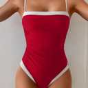 B2prity One Piece Swimsuit for Women Tummy Control Slimming Bathing Suit Color Block Swim Suit Modest Swimwear (Red, S)