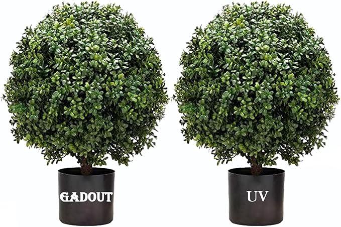 Artificial Boxwood Ball Topiary Tree, Set of 2 Boxwood Ball-Shaped Artificial Topiary, for Porch Outdoor or Indoor