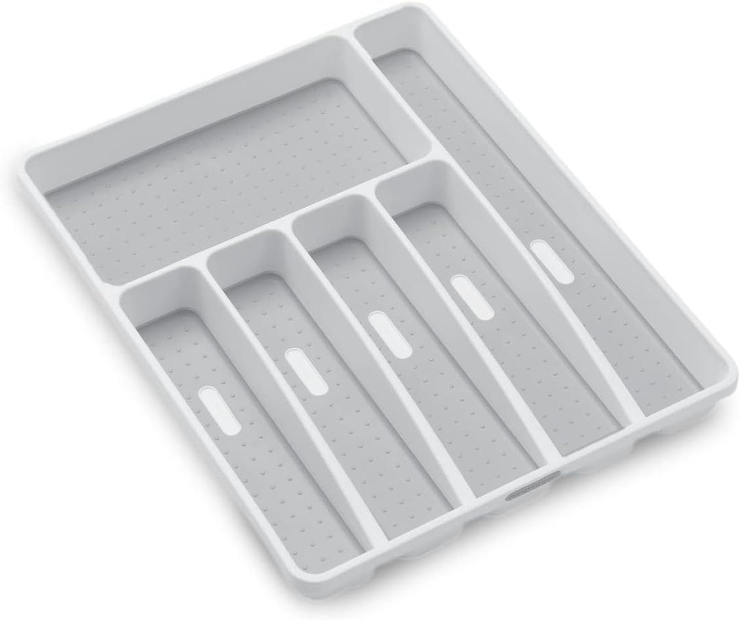 madesmart Classic Large Silverware Tray - White |CLASSIC COLLECTION | 6-Compartments| Kitchen Drawer Organizer | Soft-Grip Lining and Non-Slip Rubber Feet | BPA-Free
