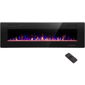 R.W.FLAME 60" Recessed and Wall Mounted Electric Fireplace, Low Noise, Fit for 2 x 6 Stud, Remote Control with Timer, Touch Screen, Adjustable Flame Color and Speed, 750-1500W