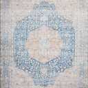 Loloi Layla Collection LAY-07 Blue/Tangerine 9'-0" x 12'-0" .13" Thick Area Rug, Soft, Durable, Vintage Inspired, Distressed, Low Pile, Non-Shedding, Easy Clean, Printed, Living Room Rug