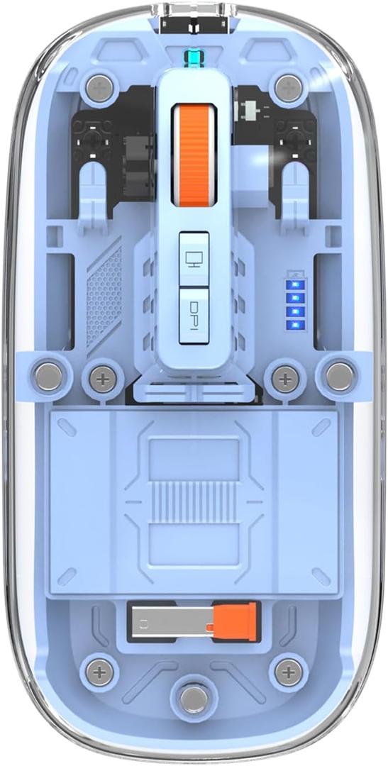 FMOUSE Modern Transparent Slim Wireless Mouse - Magnetic Shell Design, 3-Mode (Dual Bluetooth + USB), Rechargeable, One-Touch Desktop, for MacBook/pc/iPad/Laptop (Blue)