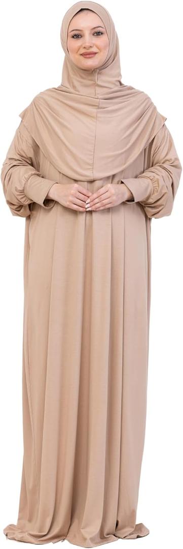 Prien Prayer Dress For Women, Cotton Muslim Abaya, Soft Hijab, Elegant Turkish Islamic Wear For Eid, Ramadan, Umrah, Hajj (Deep Mink)