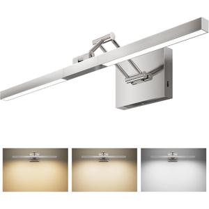 VONLUCE 24" LED Bathroom Vanity Light, 3CCT Modern LED Vanity Lights with 360 Rotatable Head & Swing Arm, 10.3W Bathroom Light Fixture Over Mirror, LED Lights for Bathroom Bedroom, Brushed Nickel (Chrome)