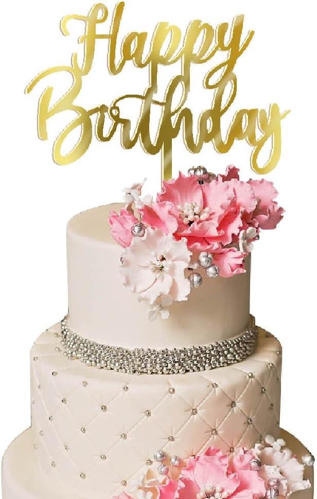 Handmade happy birthday Cake Topper, Happy Birthday Cake Bunting Decor,Birthday Party Decoration Supplies (Acrylic gold)