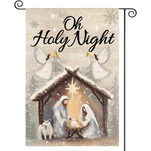 AVOIN colorlife Christmas Nativity Garden Flag 12x18 Inch Double Sided Outside, Oh Holy Night Jesus Winter Holiday Yard Outdoor Flag