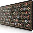 Floral XXL Mouse Pad, Keyboard and Mouse Pad with Stitched Edges, Extended Mousepad Gaming, Moroccan Keyboard Mats for Desk, Office Desk Mat (Black)