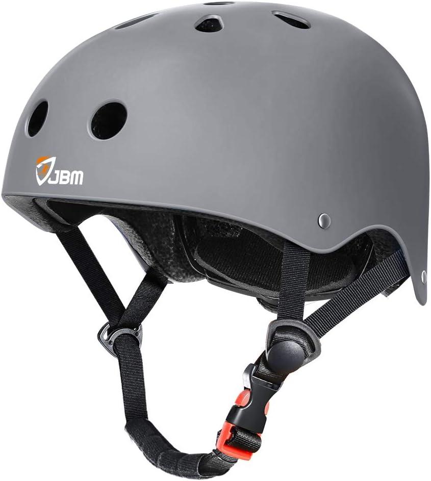 JBM Skateboard Helmet - Lightweight, Adjustable & Ventilated Helmet for Scooter, Roller Skate, Inline Skate (Medium-Ages 14+, Gray)