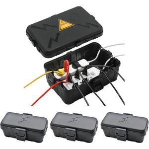 Hrensaw IP54 Large Outdoor Electrical Box w/ 8 Cable Seal Entry, Bundle w/ 3 Small Weatherproof Extension Cord Safety Box, Protect Power Strip, Timer Outlet Plug, Holiday Lights Decoration, Black