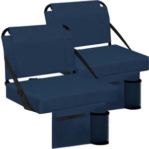 Stadium Seat for Bleachers with Back Support and Wide Padded Cushion Stadium Chair - Includes Shoulder Strap and Cup Holder (Navy, 2 Pack)
