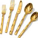 KINGSTONE Gold Silverware Set, Luxury 40 Piece Flatware Set for 8, 18/10 Stainless Steel Cutlery Set with Diamond Cut Pattern for Kitchen, Home, Wedding, Party, Mirror Polished and Dishwasher Safe