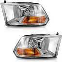 WEELMOTO Headlight Compatible with 2009-2012 Dodge Ram 1500/2010-2012 Dodge Ram 2500 3500 (Does NOT fit Quad Beam Headlight Models) Replacement Chrome Housing Amber Reflector