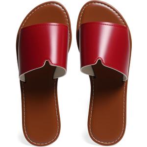 Women's Slip-On Flat Sandals, Dressy & Casual Round-Toe Slides for Beach, Travel & Everyday, Size 38