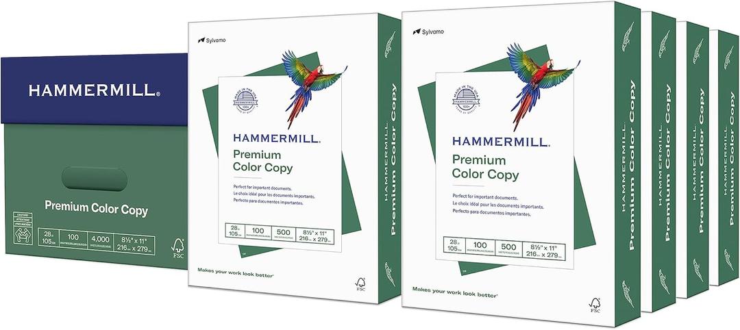 Hammermill Printer Paper, Premium Color 28 lb Copy Paper, 8.5 x 11-8 Ream (4,000 Sheets) - 100 Bright, Made in the USA, 102467C