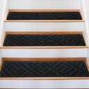 OXKVPVF 15 Pack 8 "X 30" Non-Slip Carpet Stair Treads for Indoor Wooden Steps, Made of Polyester and Reusable Adhesive, Suitable for Kids Elders and Pets（Black Lines）