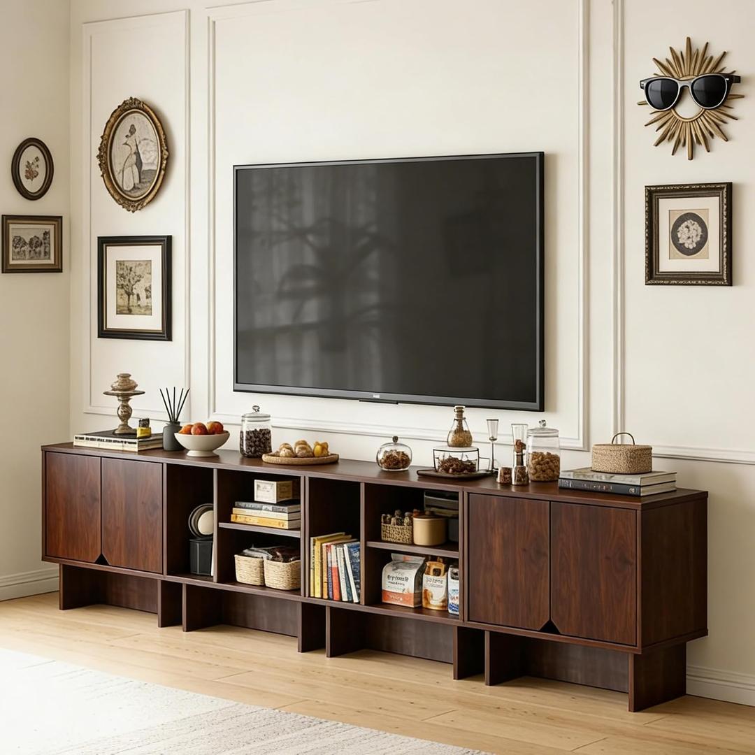 Lab Cosi TV Stand for TVs up to 100 Inch, Modular Entertainment Center TV Stand with Storage Cabinets, Media Console Table TV Cabinet with Adjustable Shelves for Living Room Bedroom, Walnut, 4Units