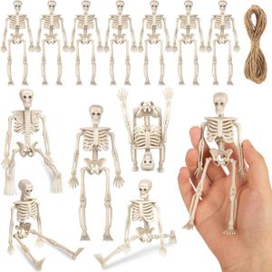 12 Pcs Mini Skeleton Figurines, Small Tiny Skeletons for Crafts, Halloween Party Decorations Supplies (Off White: 12pcs)