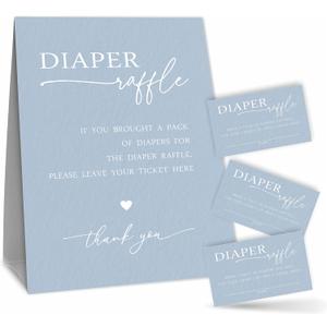 TPYEN Diaper Raffle Set For Baby Shower - Minimalism - 1 Standing Sign & 50 Diaper Raffle TicketsGender Reveal, Baby Announcement Party Decorations & Supplies(Navy)- NBK - A10