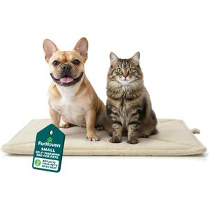 FurHaven ThermaNAP Self Warming Cat Mat, Dog Bed for Crates with Self-Warming Technology for Cozy Rest, Fully Machine Washable, Small, Plush Faux Fur, Cream