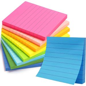 2 x Lined Sticky Notes 3x3 Pack of 8, Bright Colored Super Self Sticky Pads - 60 Sheets/Pad - Easy to Post for School, Office Supplies, Desk Accessories