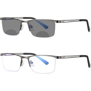 MINCL/2020 Fashion Men's Square Bifocal Reading Glasses Photochromic Lens Men Transition Sunglasses Presbyopia UV400 (Gray)