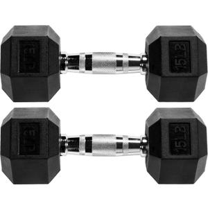 Fitvids Rubber Encased Hex Dumbbell, 15LB, Pair