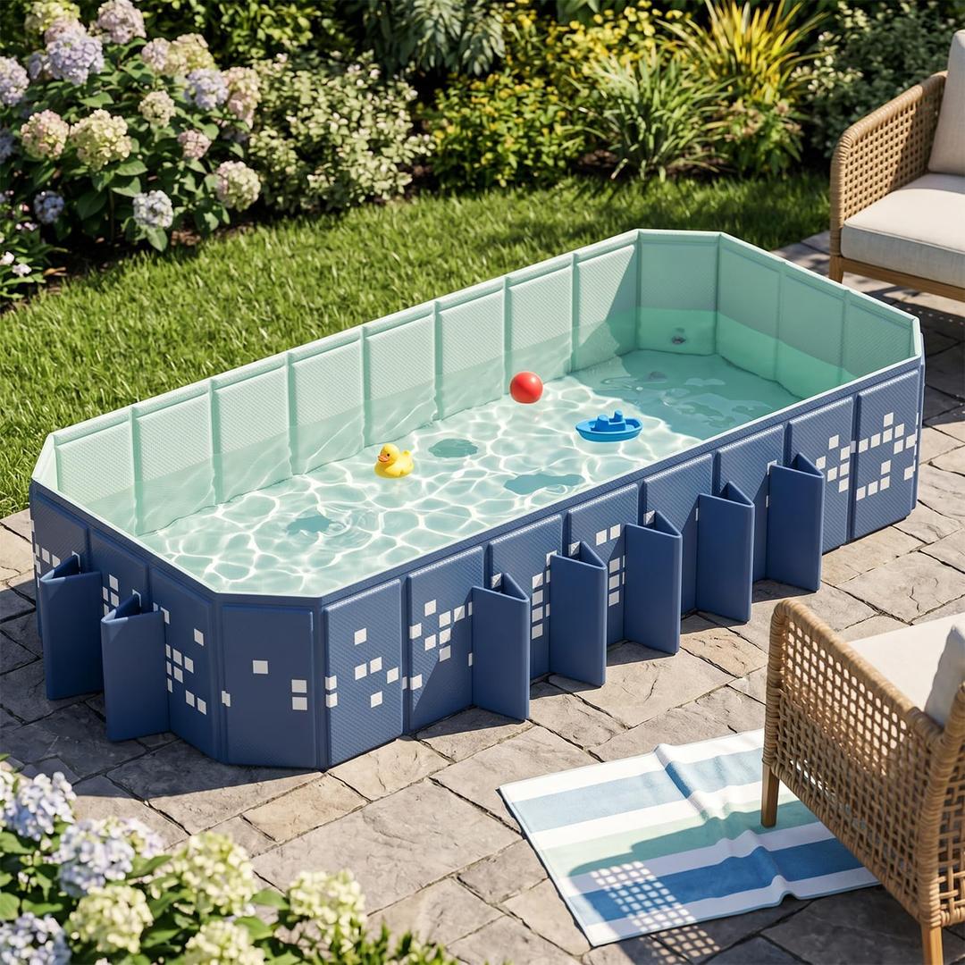 Foldable Swimming Pool, 122"x65"x19.7" Large Non-Inflatable Collapsible Pool for Kids & Adults, Thickened Hard Plastic Portable Backyard Pool, Mosaic Pattern Oversized Outdoor Kiddie Pool