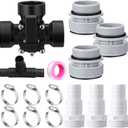 DoubleFill 3 Way Swimming Pool Diverter Valve Hose Adapter with Hose Clamps Replacement Slip Valve Filter Hose Conversion Kit with Seal Ring for 1 1/4'' or 1 1/2'' Filter Ports (Hose Adapter,Black)