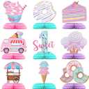 Hotop 9 Pcs Donut 1st Sweet Birthday Party Decorations One Table Honeycomb Centerpieces Table Topper First Doughnut Birthday Sign Decor for Girls Christmas Party Supplies Baby Shower